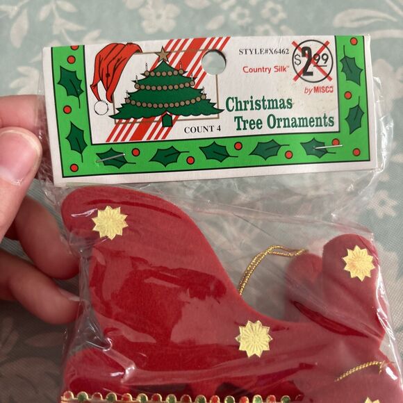 country silk by misco flocked sleigh Christmas tree Holiday ornaments 4 Pack - Picture 3 of 5